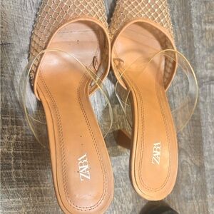 Zara Tan Heels with Clear Straps